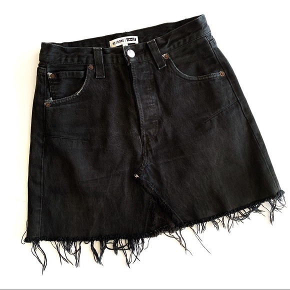 Re/Done Levi’s | Black Denim Mini Skirt Size 25 - Picture 2 of 8